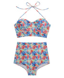 上下セットビキニ水着花柄ハイウエストセクシーホルターネックモノキニ体型カバービーチ海 WQ7-XYX-Q82312