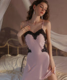 【4色】ルームウェア ランジェリー セクシー サテン レース バックオープン キャミソール ガウン セットアップ JC8-GR5603