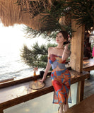 ビキニ水着ワンピース油絵柄ベアトップフリル大人可愛いビキニ水着温泉 WQ7-CF-AD35032