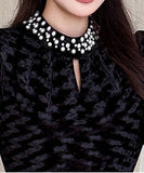 【ロング＆ミニ】ヘップバーン風 ベロアドレス ビジュー 上品 デート 女子会 LW2-DD6026