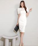 膝丈ドレス キャバドレス セクシー 韓国風 クルーネック スリムフィット タイトワンピ お出かけ デート 出勤 JC2-MLS7770