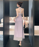 【2色】ロングドレス キャバドレス セクシー ホルターネック Vネック フラワーモチーフ ノースリーブ JC2-ZED885045DXH443