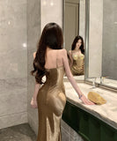 ロングドレス キャバドレス セクシー 上品 スパンコール キャミソール サテン マーメイドライン JC2-DD3835