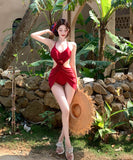 ビキニ水着体型カバーフラワーシワ着痩せ気質ホルターネックセクシーウエストカードハイウエストビーチ海 WQ7-GM-adn005