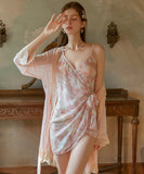 ルームウェア ランジェリー セクシー スイート系 フラワー柄 シフォン素材 シアー感 リボン ガウン付きセット JC8-GR6523