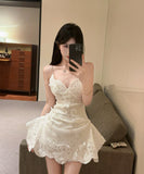 Lady's coco ミニドレス キャバドレス セクシー レース刺繍 ウエストマーク ふんわりシルエット パーティー デート LW2-SB18YX0170