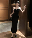 ロングドレスオフショルダーセクシーナイトクラブナイトドレスオフショルダーエレガントキャバクラ指名宴会パーティー WQ2-DD4832