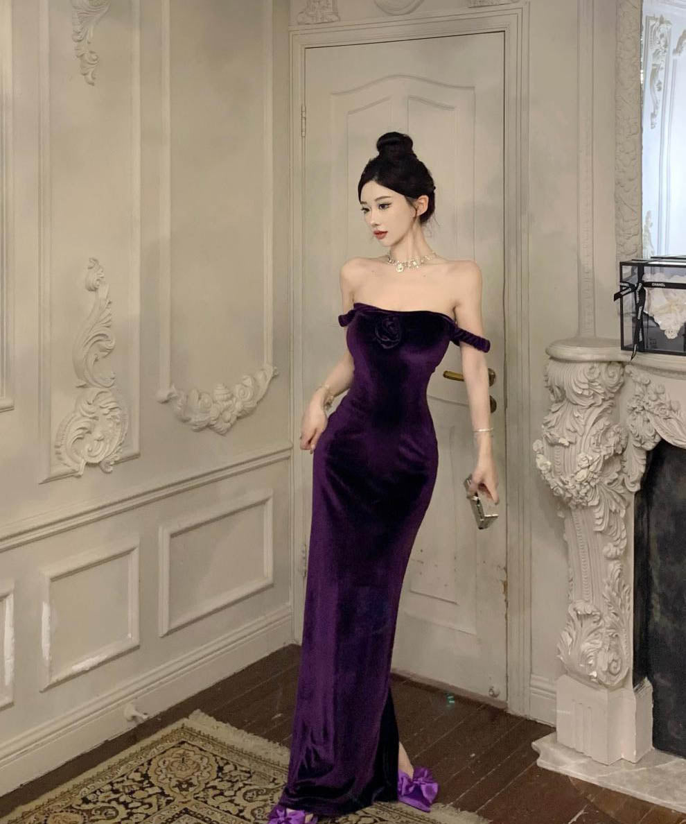 ロングドレスオフショルダーナイトクラブパーティードレス
