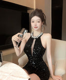 Lady's coco ミニドレス キャバドレス セクシー ビジュー付き ベロア タイトワンピース スパンコール パーティー エレガントスタイル LW2-DD6021