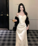 ロングドレス キャバドレス セクシー 上品 フレンチ サテン キャミワンピ ラメ マーメイドライン パーティー JC2-XHY919892