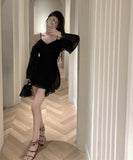 ミニドレスチュールセクシーエレガント気質着痩せ大人可愛いパフスリーブ WQ2-SJHY10880