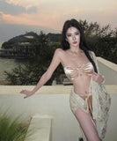 【3点セット】ビキニ水着ロングドレスキラキラサンドレス谷間見せ肌見せセクシー高級感旅行ビキニ WQ7-CD1-E215-65780620