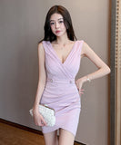 【4色】ミニドレス キャバドレス セクシー チュール切り替え Vネック スリット入り バー・クラブ JC2-YM8904