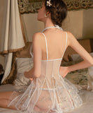 ルームウェア ランジェリー セクシー 誘惑系 シアー素材 メッシュ 透け感 フラワーモチーフ 盛りブラ ホルターネック リボン結び キャミワンピ風 JC8-GR6688