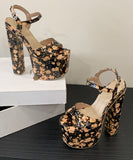 【2025新作】ハイヒール パンプス スクエアトゥ バイカラー アンクルストラップ チャンキーヒール オープントゥ 美脚効果 歩きやすい 靴 LW5-XLZG-1221-5