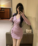 【4色】ミニドレス キャバドレス セクシー タイトミニワンピース 長袖 ショート丈 ボディコン LW2-DD5875