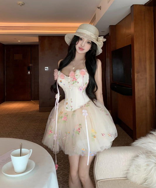 Lady's coco ミニドレス キャバドレス 甘め フラワープリント チュール ストラップ 刺繍 パーティー デート JC2-XKDD335A-3155-Oct7