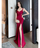 【3色】ロングドレス セクシー ボディコン ノースリーブ ディープVネック 上品 スリット 着やせ パーティー JC2-YM9206