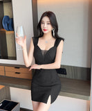 【3色】ミニドレス キャバドレス セクシー ローカット ボディコン チュール切り替え クラブ パーティー JC2-DD4016