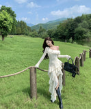 ロングドレス キャバドレス フレンチ風 アシンメトリー ワンショルダー 長袖 タイトワンピース ミディ丈 シルエット LW2-CD3-141-5750790