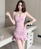 【3色】ミニドレス キャバドレス セクシー タイトミニワンピース Vネック キャミソール デート 指名 LW2-DD5936