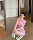 Lady's coco ミニドレス キャバドレス セクシー デザイン オフショルダー ウエストマーク ドレープ タイトスカート ペンシルライン  デート LW2-ZED888881DXH348B