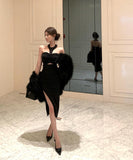 膝丈ドレスキャバドレスホルターネックセクシーバックレスドレス同伴おしゃれ女子力美足効果肌見せ WQ2-ZED881233DXH348B