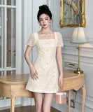 ミニドレス キャバドレス  プティット 清楚 スクエアネック 普段使い 大人カジュアル きれいめ 優雅 デート JC2-JY9082