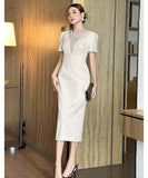 膝丈ドレス キャバドレス ハンドメイド  ビジュードレス タイトシルエット 上品 エレガント デート お出かけ パーティー 結婚式 JC2-JY51383