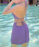 【4点セット】2色 三角ビキニ水着ワンピースクロシェ編み hot girl ホルターネックセクシーSNS話題 WQ7-DP-A10394