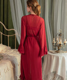 ルームウェア ランジェリー セクシー 透け感 メッシュ レース切替 フロントスリット ガウン付きセット JC8-GR6751