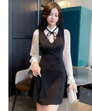 ミニドレス キャバドレス セクシー ハイネック レース切替 Aライン お腹カバー タイトシルエット パーティー デート 女子会 結婚式のお呼ばれ JC2-YM8865