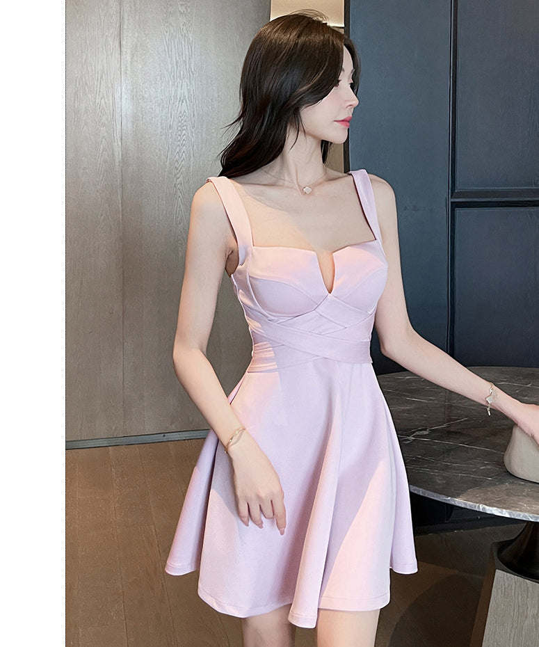 ノースリーブ ナイトドレス 谷間魅せ ミニ Aライン キャバ嬢