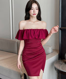 ミニドレス キャバドレス セクシー フリルオフショルダー タイトミニドレス エレガント ナイトドレス クラブ パーティー JC2-YM8879