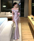 ロングドレス キャバドレス セクシー バックレス リボンデザイン リボンデザイン ツヤ感 オフショルダー サテン パーティー JC2-XHY918302