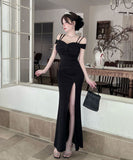 ロングドレス キャバドレス セクシー ディープネック キャミワンピ スリット エレガント 脚長効果 パーティー  JC2-DD6387