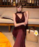 ロングドレス キャバドレス セクシー ヴィンテージ Vネック ノースリーブ レースアップ ボディコン JC2-CD7-337-27850680