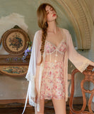 ランジェリー セクシー  ベビードール レースVネック 透け感 メッシュフラワー ナイトウェア 大人フェミニン LW8-GRC5816