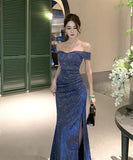 Lady's coco ロングドレス キャバドレス セクシー オフショルダー スパンコール スリットドレス 誕生日会 結婚式 二次会 LW2-XHY917022