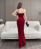 【4色】ロングドレス キャバドレス セクシー 韓国風 Vネック 細見え ベルベット キャミソール パーティー JC2-MLS7787611