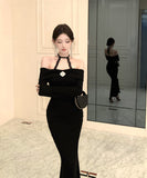 Lady's coco ロングドレス キャバドレス セクシー オフショルダー タイトワンピース ホルターネック 背中開き ボディコン デート 女子会 二次会 披露宴 パーティー LW2-OYF8723