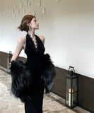 Lady's coco ロングドレス キャバドレス セクシー Vネック レーストリム バックレス ホルターネック スリット入り エレガントドレス 結婚式 二次会 披露宴 パーティー 上品 LW2-DD5925