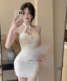 【2色】 ミニドレス セクシー キャバドレス レース ホルターネック ナイトクラブ タイトドレス パーティー ホルターネック WQ2-ZED885246BH453