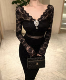 Lady's coco ロングドレス キャバドレス セクシー レースタイトドレス Vネック 上品 シルエット 二次会 披露宴 パーティー 女子会 LW2-OYF8726