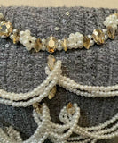 手作りドレスツイードドレスミニドレス高級感セレブ風キラキラ宴会パーティー着痩せ気質 WQ2-GZXX-001