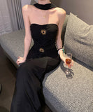 ロングドレス キャバドレス セクシー カットアウト ホルターネック ボディライン ギャル感 ウエストマーク パーティー JC2-XHY913265