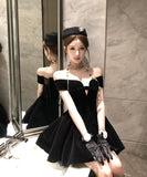 Lady's coco ミニドレス キャバドレス セクシー オフショルダー×リボン付きドレス  ウエストマーク   上品エレガント パーティー デート LW2-DD5938