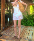 【2色】水着ビキニワンピース花柄Vネックリボンカワセクシー温泉ビーチ海レース WQ7-JX243052JX65