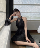 Lady's coco ミニドレス キャバドレス セクシー キラボシ レトロ ホルターネック ウエストシェイプ パーティー デート JC2-XKDD408A-7041-Oct13