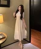 ロングドレス エレガント パールカラー フレンチスタイル ハイウエスト Aライン フレア パーティー デート 結婚式のお呼ばれ JC2-LQE1201HF350